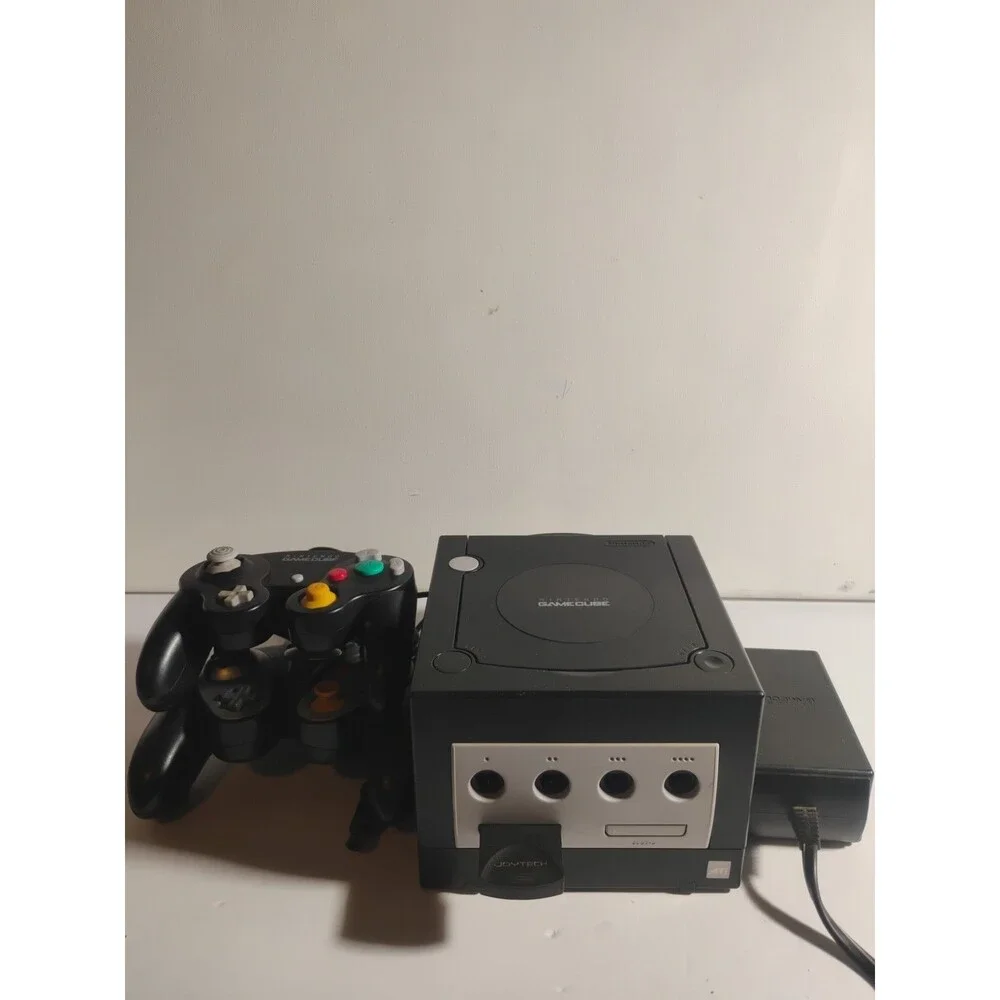 Nintendo GameCube Game Console Black System DOL 001 W/2 Remote, Adapter Tested